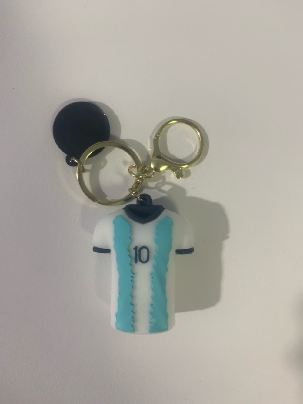 & Other Stories White and Light Blue Soccer Jersey Keychain